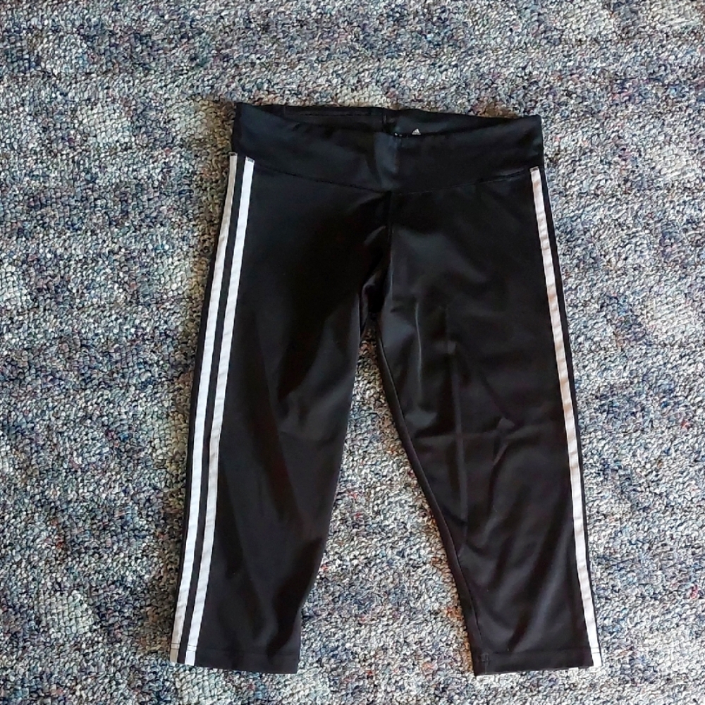 😮 3/$10 Adidas Black and White Leggings with Signature Stripes